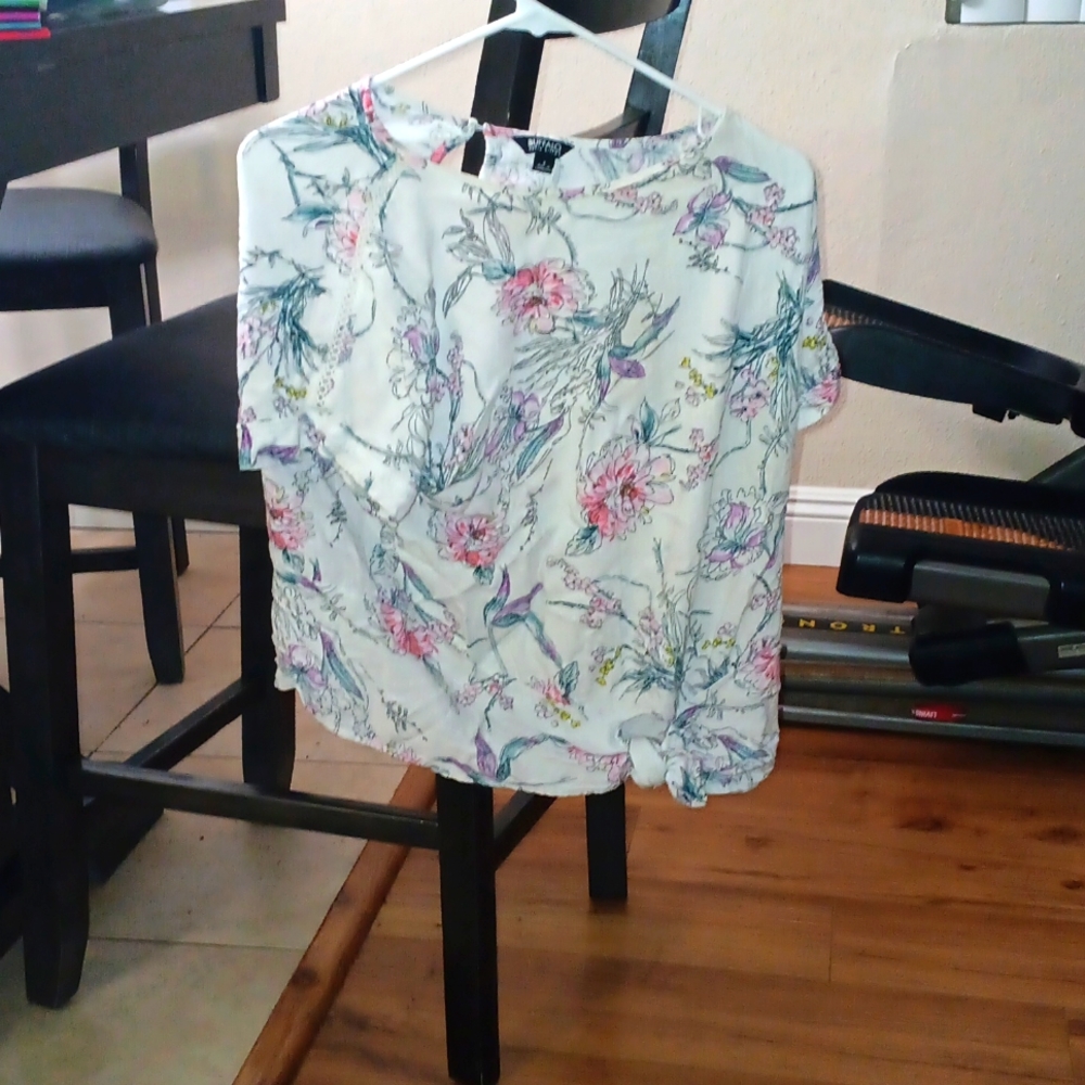 White Blouse with colored flowers design